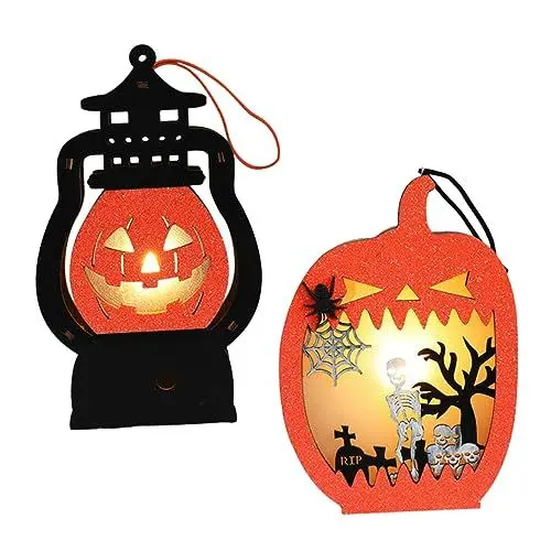 Produktbild: 2st Tragbare Öllampe Kürbis-kerzenlichter Kronleuchter Tischlampe Halloween-kürbislampe Kürbislaterne Anzünden Halloween-tischlicht Halloween-Laternen Halloween-led-licht Hölzern Ciieeo