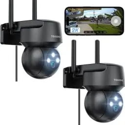 Produktbild: 2Stück Überwachungskamera Aussen - Kamera Überwachung Aussen Wlan IP Kamera Outdoor Kabel Außenkamera WiFi PTZ Outdoor Camera Dome Homekit Aussen kamera Videoüberwachung Kamera Schwarz Alarmmeldung