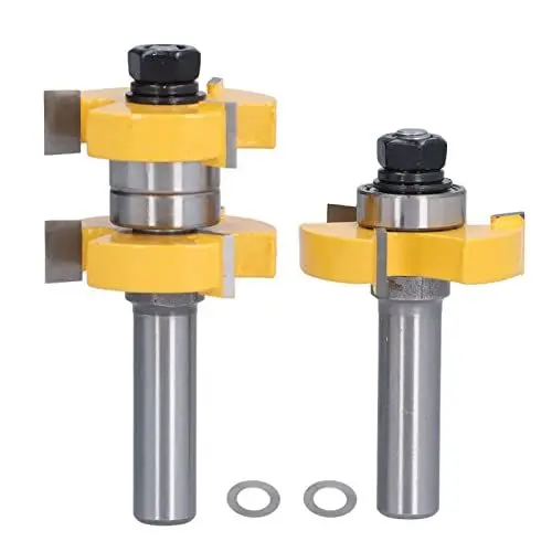 Produktbild: 2-Teiliges Fräser-Set mit Nut und Feder, 1/2 Zoll Schaft, 3 Zähne, 2 Lager, Verstellbare T-Form-Fräser für Schreinerei-Fräser