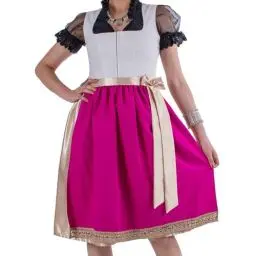 Produktbild: 2-teiliges Dirndl Kleid für Damen | Rosa Schürze & Beiger Rock | Elegantes Trachtenkleid – Ideal für Oktoberfest & Volksfeste (hellgrau&beige&rosa, 40)