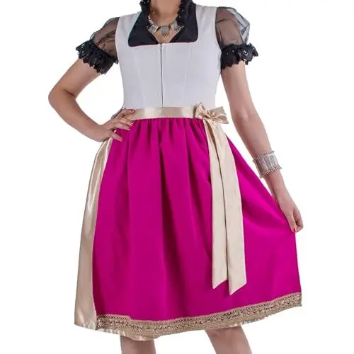 Produktbild: 2-teiliges Dirndl Kleid für Damen | Rosa Schürze & Beiger Rock | Elegantes Trachtenkleid – Ideal für Oktoberfest & Volksfeste (hellgrau&beige&rosa, 40)