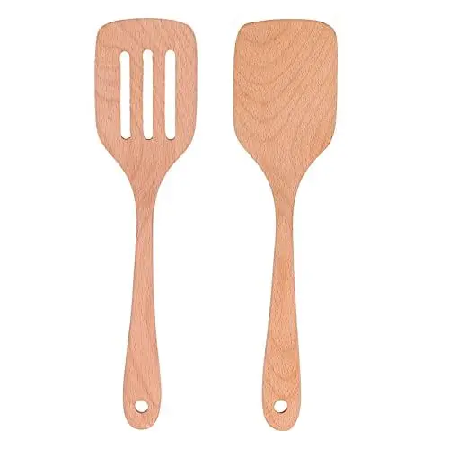 Produktbild: 2-teiliges Holzspatel-Set für die Küche, Schlitzwender, Flacher Holz-Wok-Spatel, Antihaftbeschichtete Kochutensilien Zum Braten, Mischen, Fisch, Pfannenwender