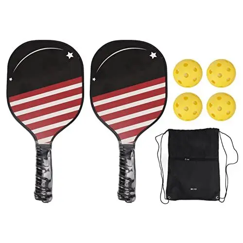 Produktbild: 2-teiliges Pickleball-Paddel-Set, USAPA-zugelassenes Premium-Holz-Pickleball-Set mit 4 Pickleball-Bällen, 1 Tragetasche, Fiberglas-Pickleball-Schläger, Ergonomischer Kissengriff für Unisex-Anfänger Un