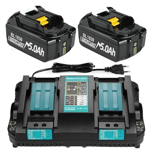 Produktbild: 2X 18V 5,0Ah Ersatzakku + 6A DC18RD Dual Port Ladegerät Kompatibel mit Ma-Kita 14.4V-18V BL1830 BL1850 BL1860 BL1840 etc Werkzeugakku und DC18RD DC18RC DC18SF DC18RA DC18RF Ladegerät