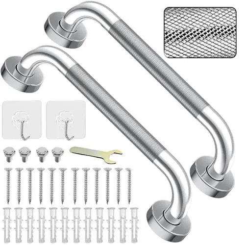 Produktbild: 2X 330mm Haltegriff Bad, 304 Edelstahl Badezimmer Haltegriff, mit Anti-Rutsch-Rändelgriff Rutschfester Griffstangen Sicherheitsgriff zum Küche Schlafzimmer Badewanne, Dusche und Schritte