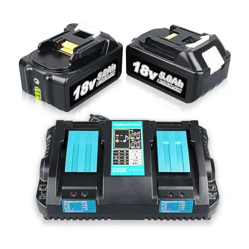 Produktbild: 2X 5.0Ah 18V Li-Ion Ersatzakku für Makita BL1850B + 3.5A 14,4V-18V DC18RD Ladegerät für Makita Akku 18V BL1860B BL1860 BL1850B BL1850 BL1840 BL1830 BL1815 (5.0Ah+Ladegerät)