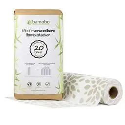 Produktbild: (2x) 100% Bambus KÜCHENROLLE Waschbar | Ersetzt bis zu 50 Haushaltrollen Wiederverwendbar | Waschbare Küchentücher | Papiertücher | Bambusrolle Nachhaltig | Umweltfreundliche Allzwecktücher (Weiss)