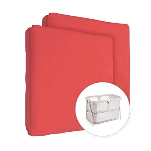 Produktbild: 2x Jersey 100% Baumwolle Spannbetttuch für 95x65cm Baby Reise Kinderbett Matratze (Rot)