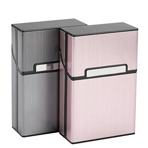 Produktbild: 2 x Zigarettenetuis Aluminium Zigarettenbox mit Magnetverschluss Metallzigarettenbox für Zigarettenschachteln Metall Zigarettenbox edler Zigarettenkasten (Grau+Rosagold)