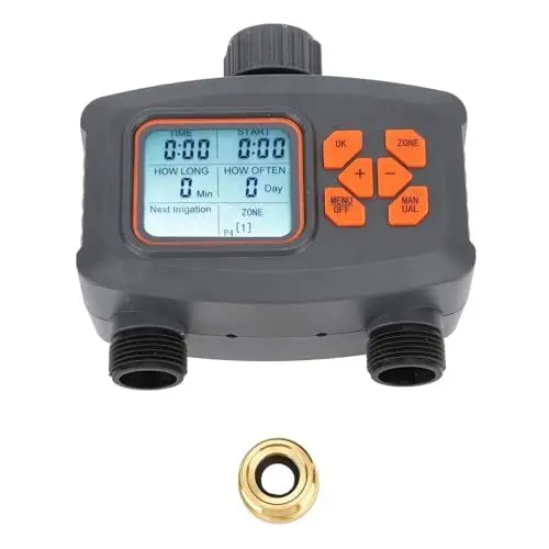 Produktbild: 2-Zonen-Sprinkler-Timer, Manuelle Bewässerung, Bewässerungs-Timer, G3/4-Innengewinde, Wasserschlauch-Timer mit Regensensor, Automatische Bewässerungssteuerung