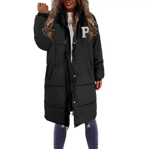 Produktbild: 3 Euro Artikel, Mantel Damen Winter Jacke Lange Pufferjacke Für Damen Langärmelig Daunenmäntel Mit Durchgehendem Reißverschluss Verdickte Warme Windjacken Herren Friesennerz, Reise Must Haves