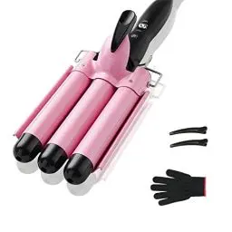 Produktbild: 3 Fässer welleneisen, TOP4EVER lockenstab mit 3 stäben mit einstellbarer Temperatur, Welleisen Schnelle Heizung Große Welle für Lange/kurze Haare, Haar Styling Werkzeug 25mm
