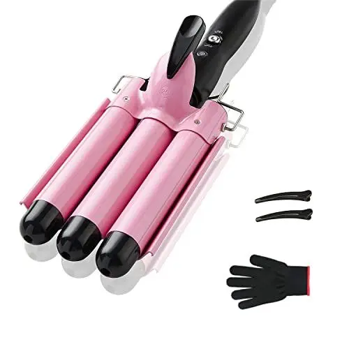 Produktbild: 3 Fässer welleneisen, TOP4EVER lockenstab mit 3 stäben mit einstellbarer Temperatur, Welleisen Schnelle Heizung Große Welle für Lange/kurze Haare, Haar Styling Werkzeug 25mm