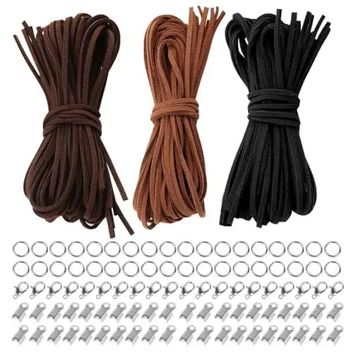 Produktbild: 3 Farben Lederband, 10M x 3mm Lederband für Ketten Lederschnur mit Verschluss Basteln Lederbänder Faux Wildleder Schnur Lederschnüre für DIY Armband Halskette Handwerk Schmuck