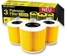 Produktbild: 3 Filter für Kärcher Staubsauger (WD3, WD2, WD1, MV3, MV2, A, K, KNT, NT, SE, VC) – 3 Rundfilter + 3 Verschluss-Schrauben für Allergiker gegen Feinstaub/Gerüche (WD 3 2 1 MV) von 1ELEMENT