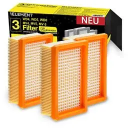 Produktbild: 3 Filter für Kärcher Staubsauger (WD4, WD5, WD6 / MV4, MV5, MV6) – 3 Flachfaltenfilter für Allergiker gegen Feinstaub/Gerüche (WD 4 5 6 MV) von 1ELEMENT