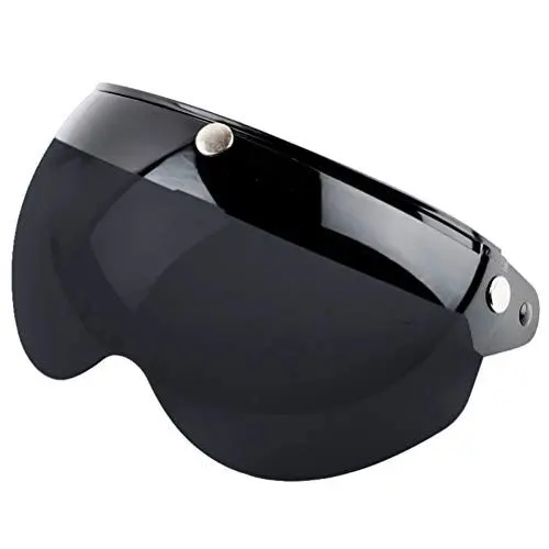 Produktbild: 3 Helmvisier Universelles Druckknopf Winddichtes Sonnenschutz Halbgesicht-Retro Motorradhelm Visier Universal offenes Gesicht Helm Windschutz Motorrad für Motorrad-Helm(Schwarz, Dunkelbraun)
