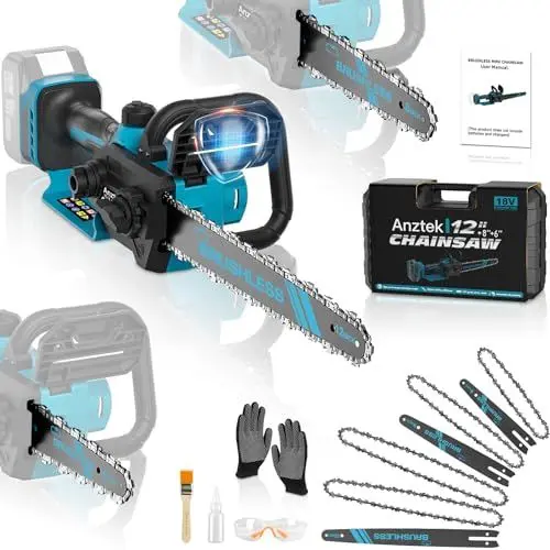 Produktbild: Anztek 3 IN 1 Akku Kettensäge Kompatibel für Makita 18V,1000W 6Zoll & 8Zoll & 12Zoll Elektro-Kettensäge,82 FT/S mit Sicherheitsschloss,akkusäge für Einsätze im Garten & Bauarbeiten(keine Batterie)