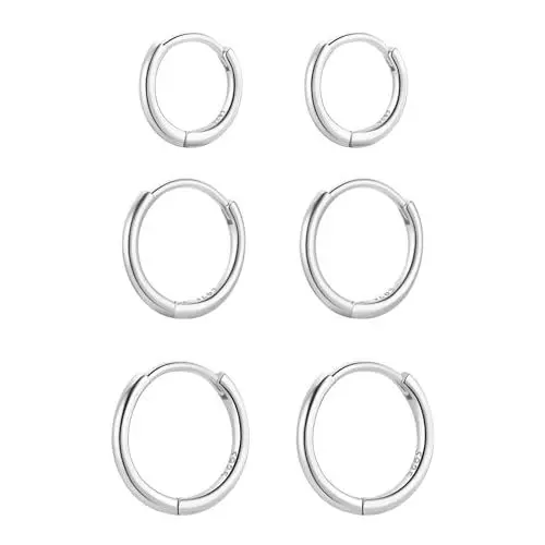 Produktbild: 3 Paar Creolen Ohrringe Silber 925 für Damen Klein Creolen 3er Ohrringe Set für Mehrere Ohrlöcher Silber