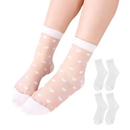 Produktbild: 3 Paar Damen Socken,Rüschen Socken Durchsichtige,Socken mit Rüschen Damen,Weiß Sticken Netzsocken Feinstrumpfsöckchen,Sommer Dünne Trachtensocken Damen,Nylon Söckchen mit Rüschen Hochzeit