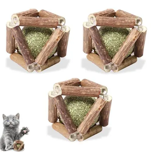 Produktbild: Wonjean 3 Stücke Katzenminze Ball,Katzenminze Balls Spielzeug für Katze Catnip Ball Chew Catnip Chew Toys Selbstbeschäftigung Catnip Toy Ableckbarer Ball mit Katzenminze mit Minze Katzenspielzeug