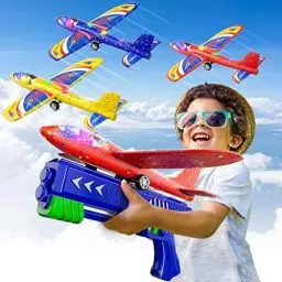 Produktbild: 3 Pack Flugzeug Launcher Spielzeug Flugzeugbausätze, 12,6 Zoll LED Schaum Gleiter Katapult, 2 Flug Modi, fliegen, 3 4 5 6 7 8-12 Jahre alt Jungen Mädchen Geburtstag Geschenke(Blau)