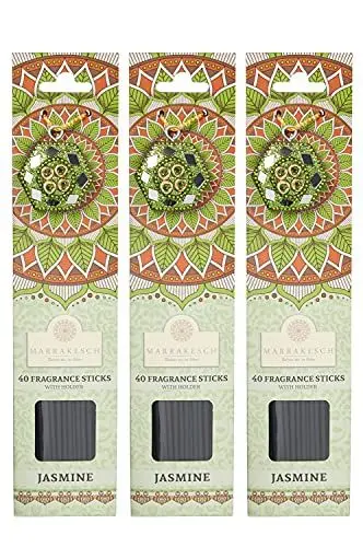 Produktbild: 3 Packungen Räucherstäbchen Jasmin 120 Stäbchen aus Indien | 3 Schachteln Weihrauch Räucherwerk asiatisch handgefertigt | inklusive 3 runde Räucherstäbchenhalter