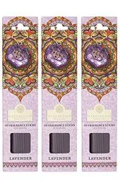 Produktbild: 3 Packungen Räucherstäbchen Lavendel 120 Stäbchen aus Indien | 3 Schachteln Weihrauch Räucherwerk asiatisch handgefertigt | inklusive 3 runde Räucherstäbchenhalter