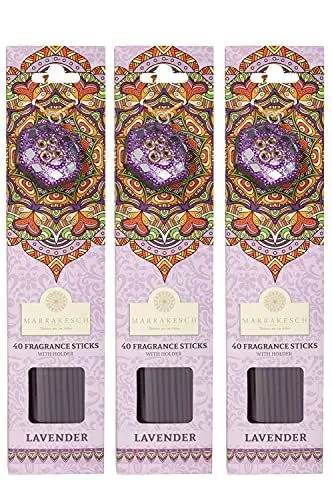 Produktbild: 3 Packungen Räucherstäbchen Lavendel 120 Stäbchen aus Indien | 3 Schachteln Weihrauch Räucherwerk asiatisch handgefertigt | inklusive 3 runde Räucherstäbchenhalter