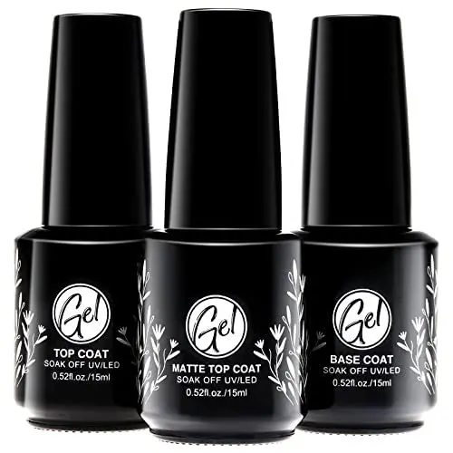 Produktbild: 3 Pcs 15ml Shellac Base und Top Coat Set, No Wipe Base Glänzend und Mattes Finish Base Coat Top Coat Soak off UV LED Langlebig für Nagelstudio