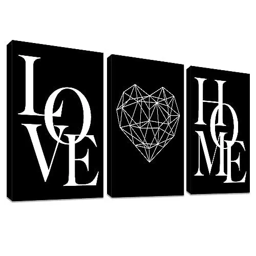 Produktbild: 3 Pcs Mit Rahmen Schwarz Weiß Leinwand Bilder HOME LOVE Motivierende Zitate Bild auf Leinwand Malerei Poster Leinwandbild Wandbilder Wohnzimmer Schlafzimmer Wanddekoration 150x70cm (20