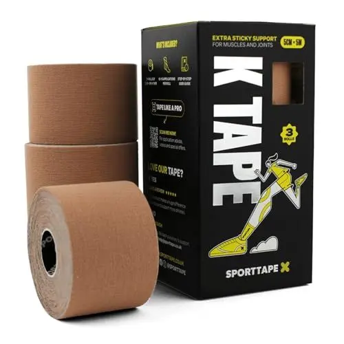 Produktbild: 3 Rollen SPORTTAPE Kinesiologie Tape - Beige | Physio Tape und tape sport bei verletzungen und schmerzen | Elastisches und hypoallergen muskel tape | kinesiotapes wasserfest | 5 m Rolle Kinesiotape