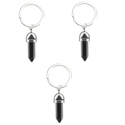 Produktbild: 3 STK Schlüsselanhänger Kristalldekorationen Schlüsselzubehör Kristall Geschenke Yoga-dekor Rauer Kristallschlüsselbund Kristallanhänger Kristallsäule Liebhaber Metall Rauer Stein