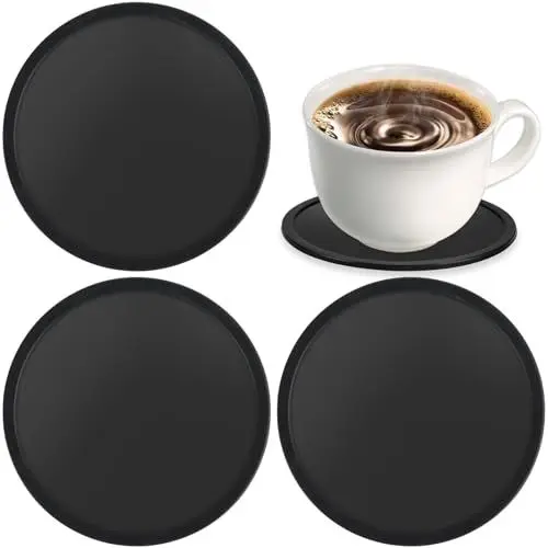 Produktbild: 3 STK Untersetzer Gläser, schwarzes Silikon Untersetzer, Getränkeuntersetzer, Rund Glasuntersetzer Schwarz für Getränke, Bar, Tassen, Gläser Tischuntersetzer