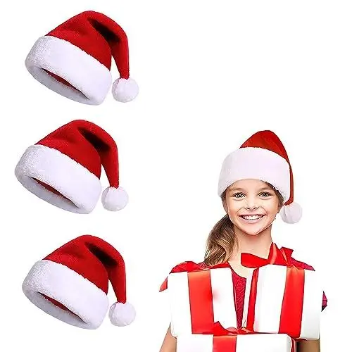 Produktbild: 3 Santa Claus 'Hut, Kinderhut für Weihnachtsmänner, häufig für Männer und Frauen, Dicker Haufen und komfortable Weihnachtsdekoration -Christmas Holiday Party Accessoires