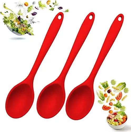 Produktbild: 3 Servierlöffel Silikon Kochlöffel Silikon, Silikon Servierlöffel Groß, Kochlöffel Silikon Kochlöffel Antihaft, Beständig bis 480℉ Kochlöffel Pfannenwender für Kochen, Backen, RüHren (Rot)