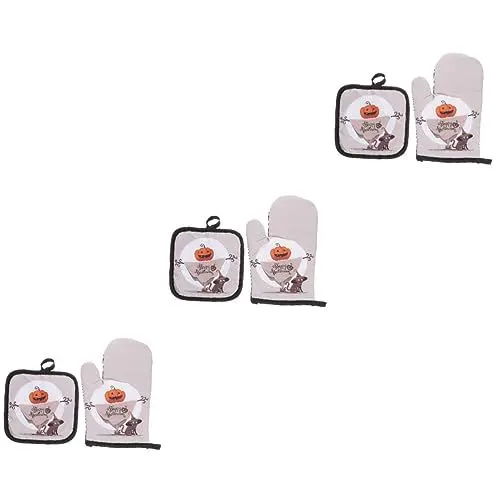 Produktbild: Cabilock Halloween Topflappen 3 Sets Ofenhandschuhe Topflappen Halloween – Ofenhandschuh Grillhandschuhe Halloween Handschuh Hitzebeständiger Halloween Handschuh Halloween Ofenhandschuh Zum Kochen