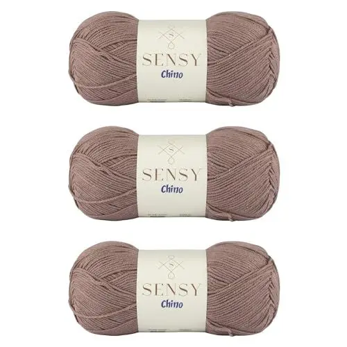 Produktbild: 3 Skeins of Sensy Chino Soft Cotton Yarn, Soft Baby Cotton Yarn, Amigurumi Yarn, 3.5 oz, 360 Yards, Gauge 2 Fine (Dark Mink)