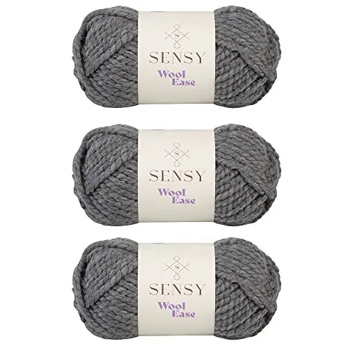 Produktbild: 3 Skeins of Sensy Wool Ease Yarn, 3.5 oz, 66 Yards, Gauge 6 Super Bulky (Gray)