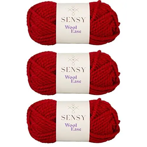 Produktbild: 3 Skeins of Sensy Wool Ease Yarn, 3.5 oz, 66 Yards, Gauge 6 Super Bulky (Red)