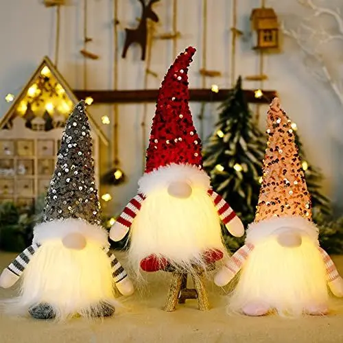 Produktbild: 3 StüCk Weihnachtswichtel Beleuchtet,Weihnachten Deko Wichtel GNOME Puppe,Santa Claus Figur Gesichtslose Schwedisch Tomte Wichtel Bastelset,Weihnachtsmann Figur Plüsch,Party Weihnachts Deko Spielzeug