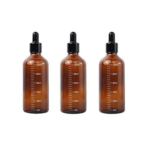 Produktbild: 3 Stück 100 ml leeres bernsteinfarbenes Glas mit abgestufter Messung Tropfflasche Augentropfflasche Behälter mit Glaspipette für ätherisches Öl