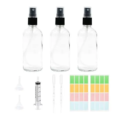 Produktbild: 3 Stück 100ml Sprühflasche Glas, Transparente Parfüm Zerstäuberflasche Leere Sprühflasche zum Befüllen, Klein Tragbar Parfüm Zerstäuber für Unterwegs Ätherisches Öle Kosmetik Aromatherapie (3 X 100ml)