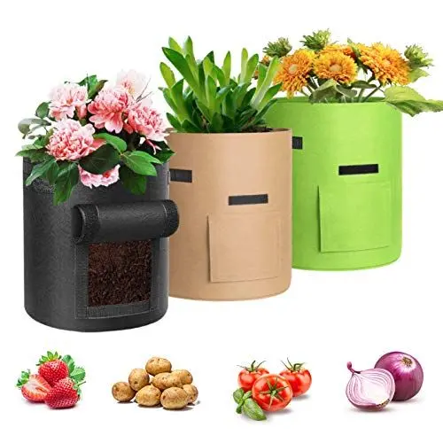 Produktbild: 3 Stück 10 Gallonen Kartoffel Pflanzsack, 37L Kartoffel Pflanzen Tasche aus Vliesstoff mit Sichtbarer Klappe und Griffen für Pflanze Tomaten, Kartoffeln, Gemüse und Blumen (35 x 40 cm, Mehrfarbig)