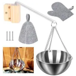 Produktbild: 3 Stück Aroma Schüssel Sauna, Saunahut Filz, Filzhut Saunakappe mit, 350 ML Sauna Schale Edelstahl, Sauna Zubehör, Sauna Verdampferschale Hängend für Spa Schüssel Tasse ätherische Öl Schüssel