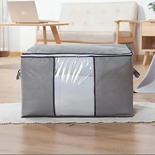 Produktbild: AURMOO 3 Aufbewahrungstasche, 85L Faltbar Kleideraufbewahrung, Organisator Lagerbehälter, Transporttasche, Kleidung Unterbett Kleiderschrank, Aufbewahrungsboxen mit Reißverschluss und Griff(Grau)