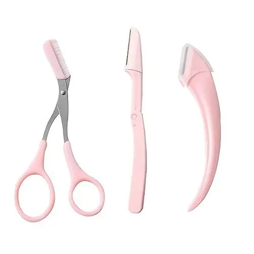Produktbild: 3 Stück Augenbrauen Schere, Augenbrauen Schere mit Mini Kamm, Augenbrauen Shaping Tool Set, Augenbrauen Trimmer Werkzeug(Rosa)