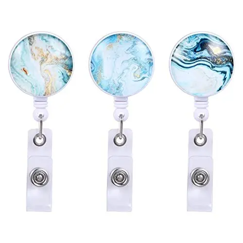 Produktbild: 3 Stück Ausweishalter ausziehbar Kartenhalter Schlüssel JoJo, ID Badge Holder Ausweishalter für Krankenschwestern Doktor Lehrer (Blauer Marmor)