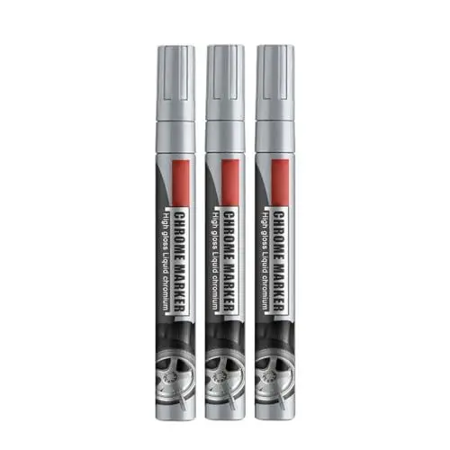 Produktbild: 3 Stück Auto-Reparatur-Lack-Kratzer-Entferner-Lackstift, Hochglanz-Flüssig-Chrom-Marker, Chrom-Markierungsstift für Modelle, Autos, Reifenfärbung und Lackierung (Silver)