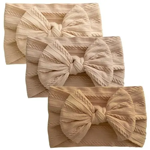 Produktbild: 3 Stück Baby-Turban-Stirnband für Neugeborene, Baby-Stirnbänder, Baby-Mädchen-Bögen, weiche Schleife, Kopfbedeckung, elastische Haarbänder für Kleinkinder, Neugeborene